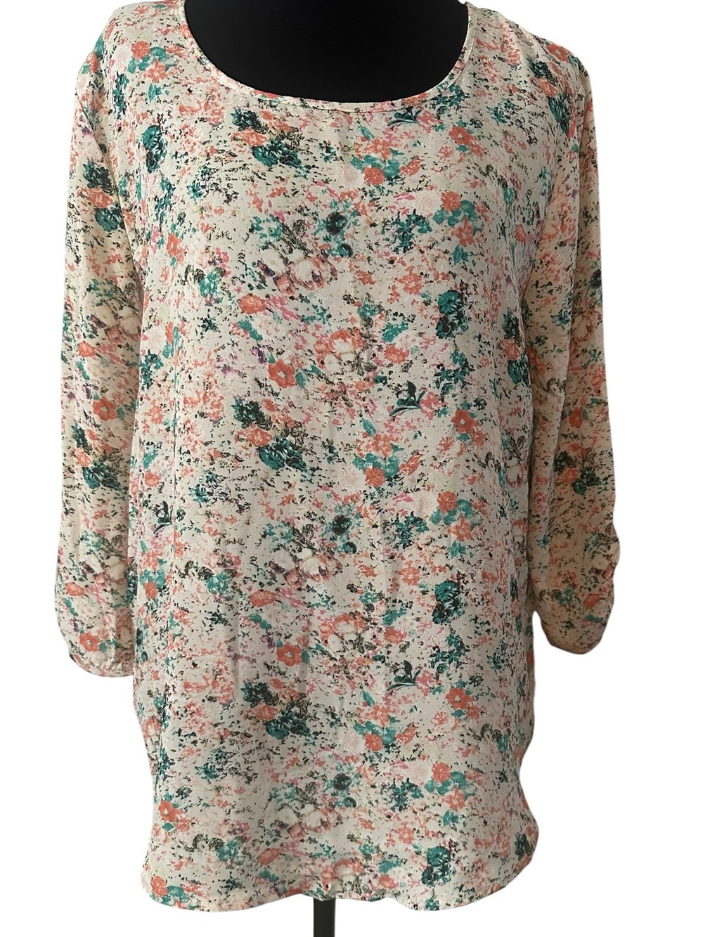 Pink Republic Floral Scoop Neck Tunic in Cream, Teal & Coral
